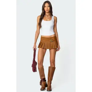 Edikted Women's Pleated Faux Leather Mini Skort - Multicolor