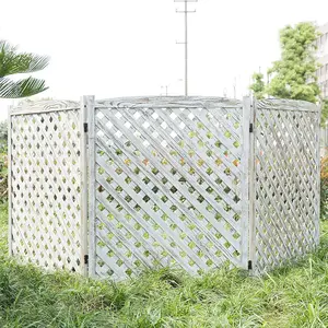 3-Panel Whitewashed Wood Trellis Design Fence, Outdoor Folding Enclosure
