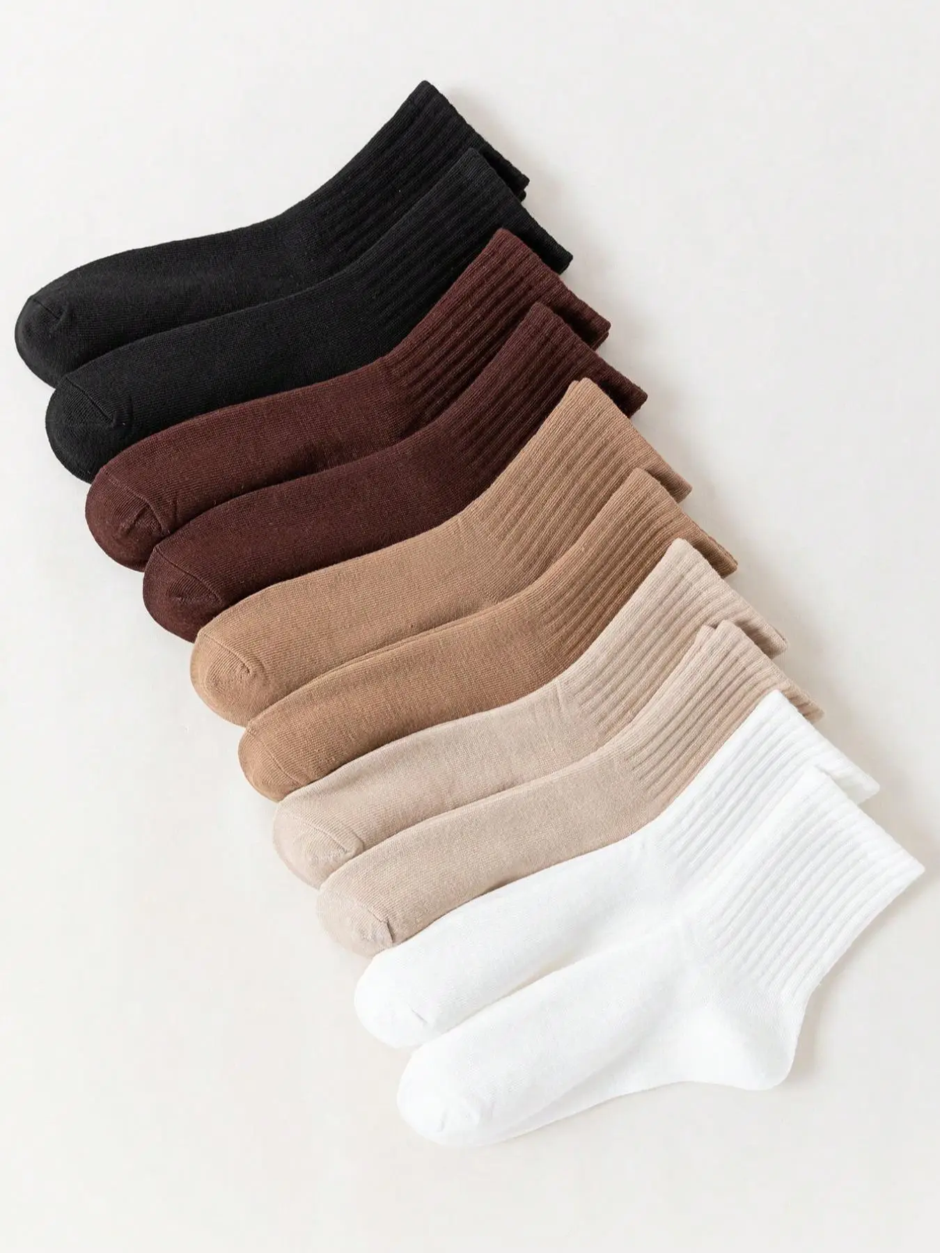 Women's 10 Pairs Minimalist Solid Crew Socks, Fashion Casual Cozy Breathable Mid-calf Socks for Daily Outdoor Wear, Basic Women Socks for All Seasons,