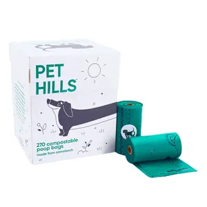 Pet Hills Compostable Dog Poop Bags - 270 Extra Thick Leak-Proof Bags Made from Cornstarch - Eco-Friendly & TÜV Austria Certified - Unscented & Safe for Sensitive Pets