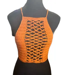 Lacey Womenswear Crop Top - Orange Color, Ribbed Design, Comfortable Fit, Ideal for Casual Wear