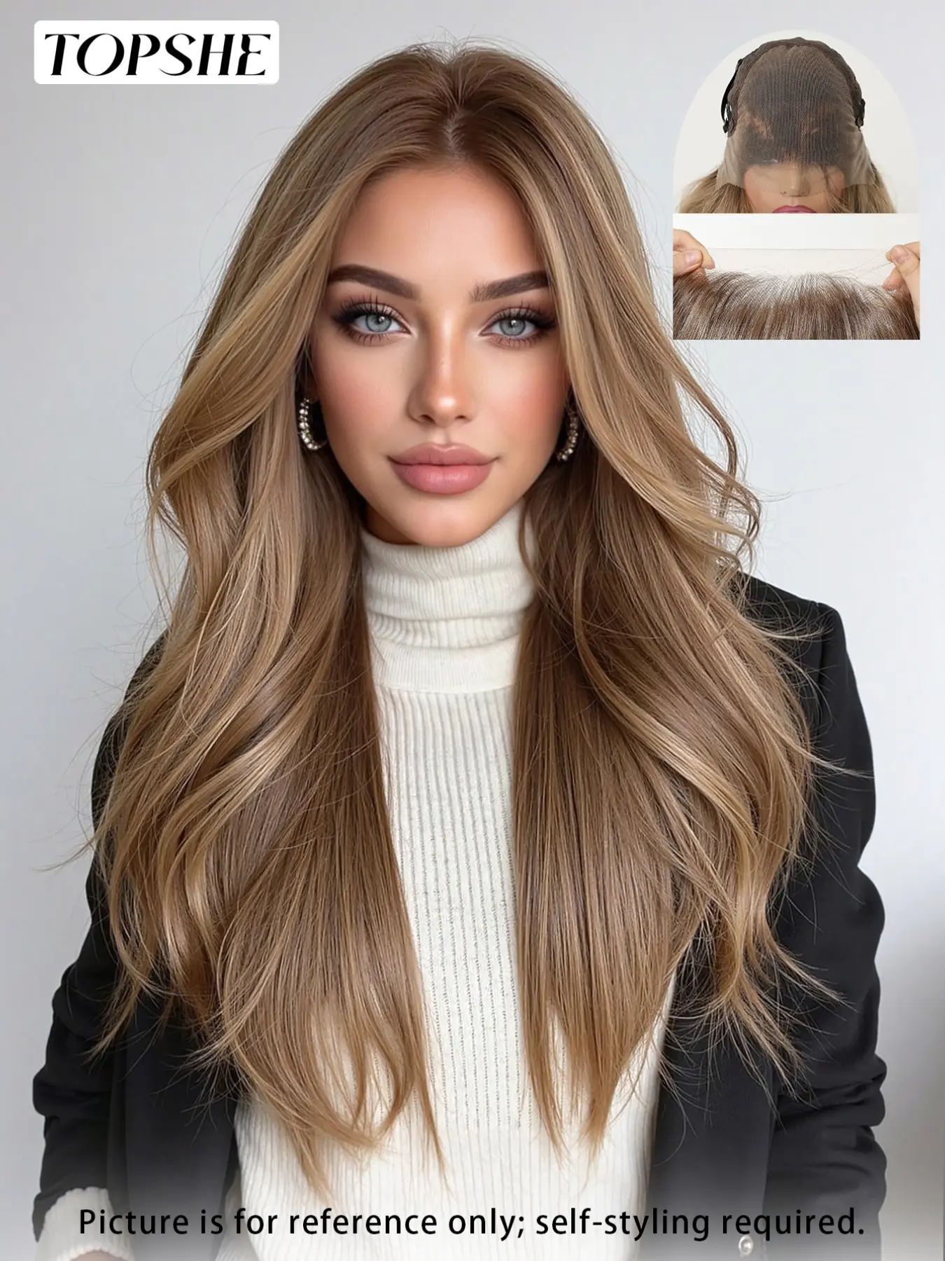 Topshe 13*6 Lace Front Wig, Glueless Frontal Wig, Caramel Long Straight Hair, High Temperature Resistance, Stylish Natural Hair for All Seasons, Perfect for Parties and Daily Wear, Glueless Straight Wigs