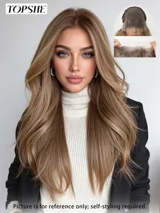 Topshe 13*6 Lace Front Wig, Caramel Long Straight Hair, High Temperature Resistance, Stylish Natural Hair for All Seasons, Perfect for Parties and Daily Wear