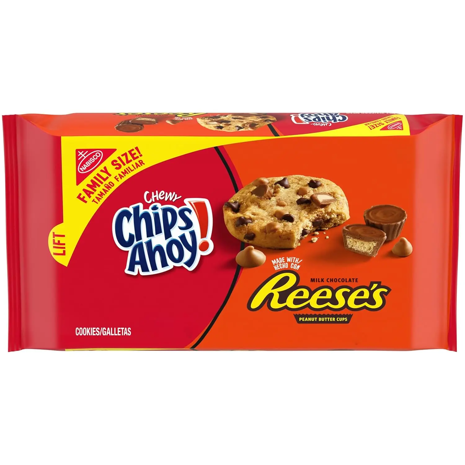 CHIPS AHOY! Baked Soft Chocolate Chunk Cookies with Reese's Peanut Butter Cups, Family Size 14.25 oz Food Snack