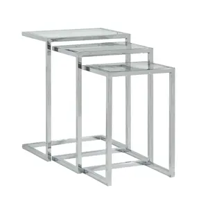 Carolina Cottage Addison Nesting Table Set - Contemporary, Glass Top, Chrome Base, Metal Frame, Modern - 23.5x18x12 in., Contemporary End Table, Glass Top Table
