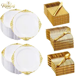 40 Piece Vintage Plate Set, Cutlery Combo, Plastic Tableware, Perfect for Parties, Weddings, Birthdays, Holidays