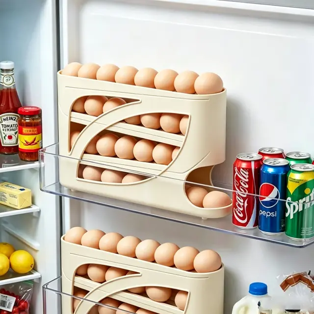Egg Holder for Fridge, Egg container for refrigerator, Space-Saving Automatic Rolling Eggs Dispenser, 4 Tiers Fridge Egg Rack for Refrigerator Holds up to 28 pcs