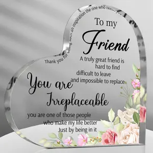 Heart-Shaped Acrylic Friendship Plaque with Inspirational Message - Perfect Gift for Women, Bestie, or Unbiological Sister - Ideal for Birthdays, Christmas, and Thank You Notes - Floral Design on Both Sides, Friendship Gifts