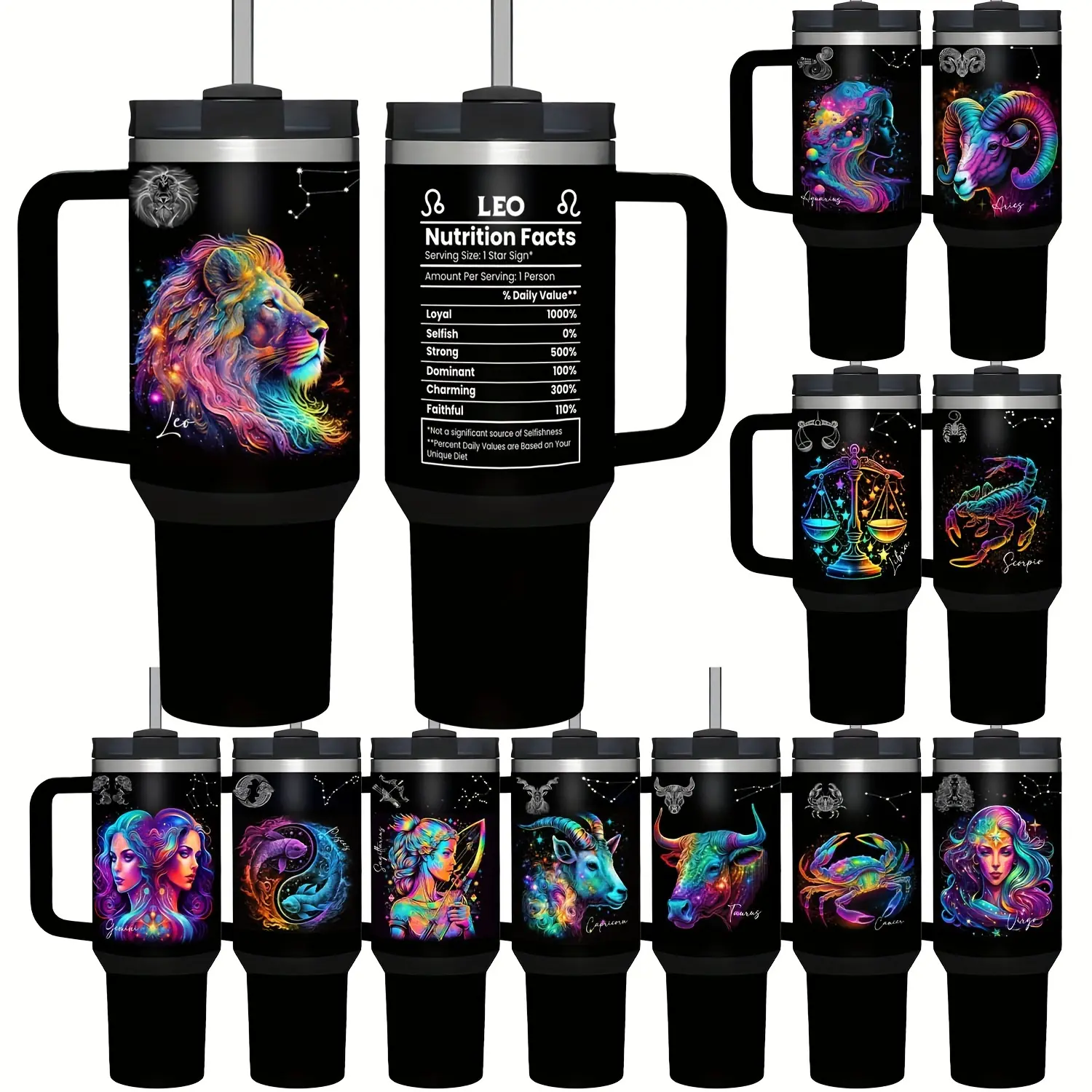 1pc 40oz/1180ml Zodiac Tumbler, Horoscope Astrology Coffee Cup, Constellation Travel Mug, Unisex Zodiac Fortune Gift for Men and Women. Double Wall Vacuum Stainless Steel Insulated Tumbler, Perfect for Birthday, Christmas, Mother’s Day and Valentine’s Day