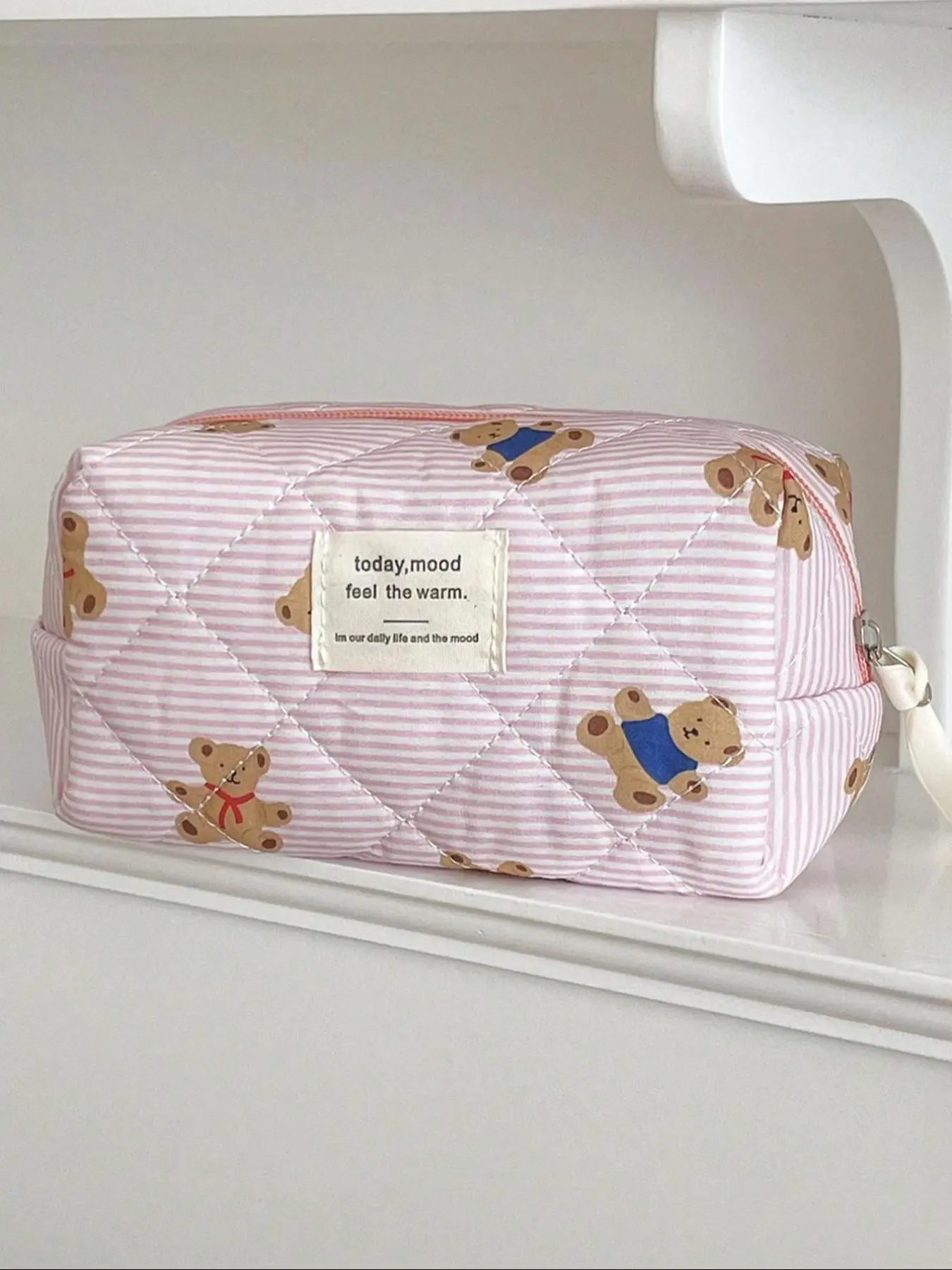Bear Design Quilted Cosmetic Bag, Versatile Travel & Daily Use, Large Capacity Makeup Organizer Pouch, Stylish Women's Accessory, Makeup Bags