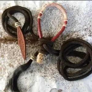 Natural Rawhide Bosal Bitless Riding Set Brown Nylon Mecate Rein