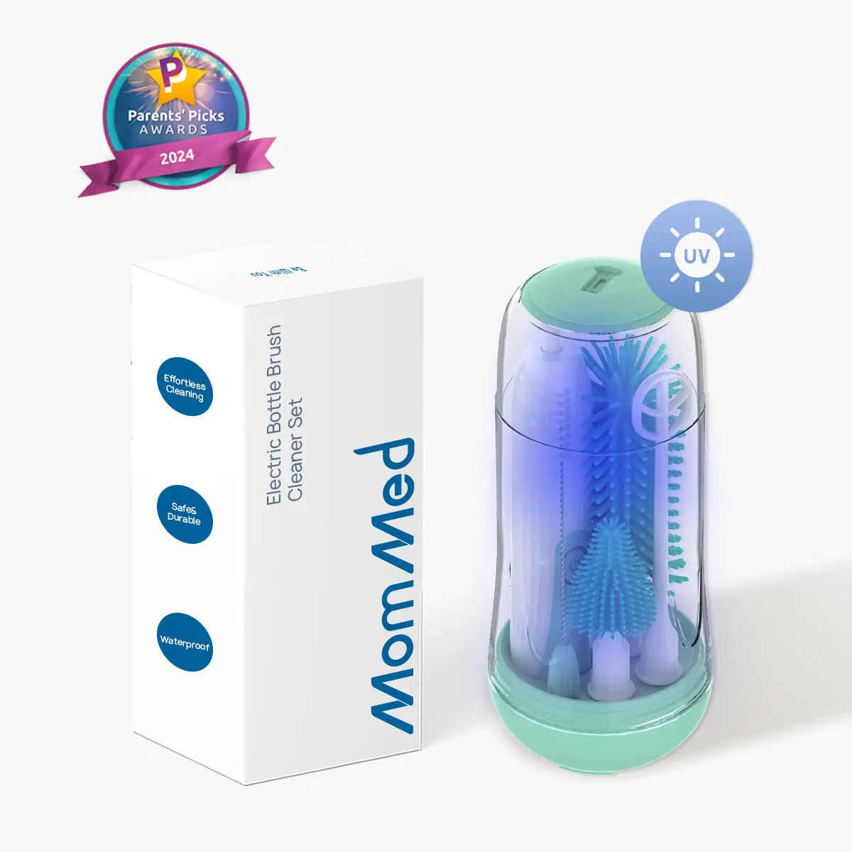 MomMed Bottle Brush, Baby Bottle Brush Set with Silicone Bottle/Pacifier/Straw Brush and Mixing Head, Waterproof Bottle Cleaner Brush with Drying Rac