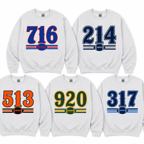 Area Code Football Sweatshirt - 50% Cotton 50% Polyester Soft Cozy Long Sleeve Casual Stylish Graphic Sweatshirt