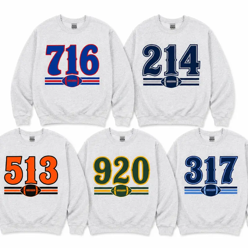 Area Code Football Sweatshirt - 50% Cotton 50% Polyester Soft Cozy Long Sleeve Casual Stylish Graphic Sweatshirt