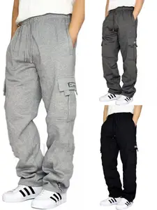 Men's Cargo Sweatpants Casual Fleece Joggers Loose Fit Open Bottom Athletic Pants for Men with Pockets