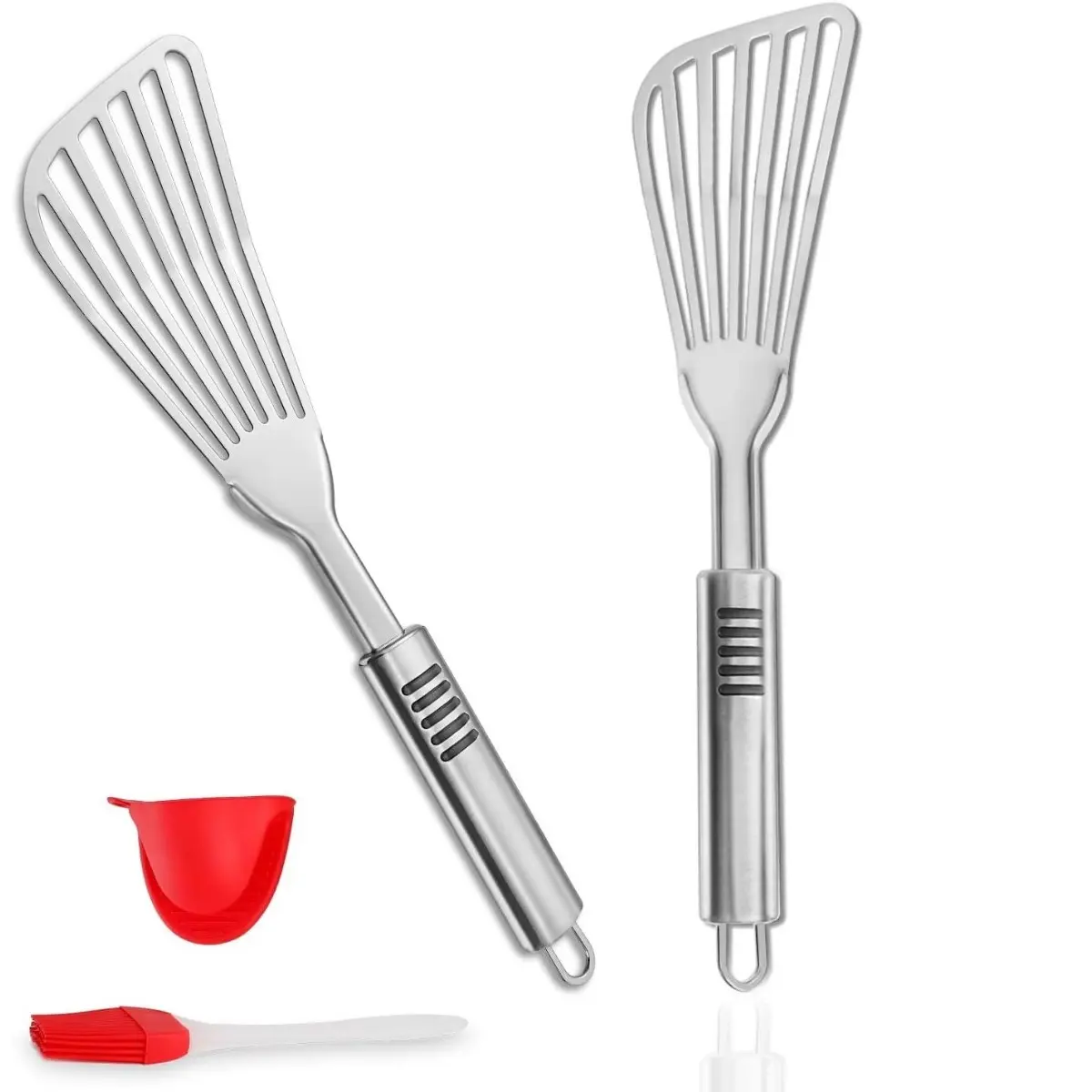 2pcs Stainless Steel Metal Spatula - Rust-Resistant Stainless Steel, Non-Slip Handle, Fish Spatula, Slotted Spatulas For Cooking, Flipping, Turning, Frying And Grilling, Kitchen Utensils for Oven