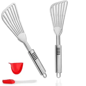 2pcs Stainless Steel Metal Spatula - Rust-Resistant Stainless Steel, Non-Slip Handle, Fish Spatula, Slotted Spatulas For Cooking, Flipping, Turning, Frying And Grilling, Kitchen Utensils for Oven tiktokshopspringglowup