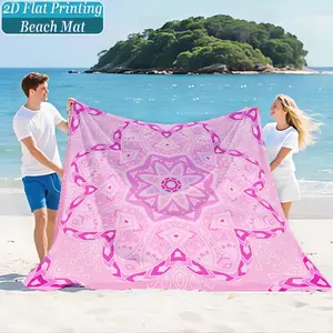 Mandala Floral Print Beach Mat & Picnic Blanket, Washable, Anti-Fade, Polyester, Lightweight, Windproof, Sand-Resistant, Durable