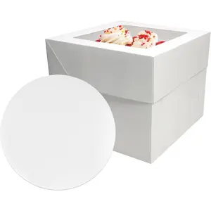 3-Pack 12x12x10 Inch Cake Boxes with Boards - Bakery Boxes for Round & Sheet Cakes, Cupcakes - Sturdy Corrugated Cardboard, Grease-Resistant - Wedding, Birthday, Party Supplies