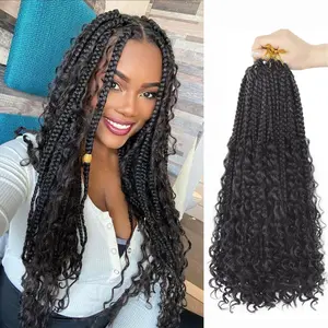 1B Goddess Bohemian Box Braids Crochet Hair 16 Inch 8 Packs Synthetic Braiding Hair Extensions Curly Ends