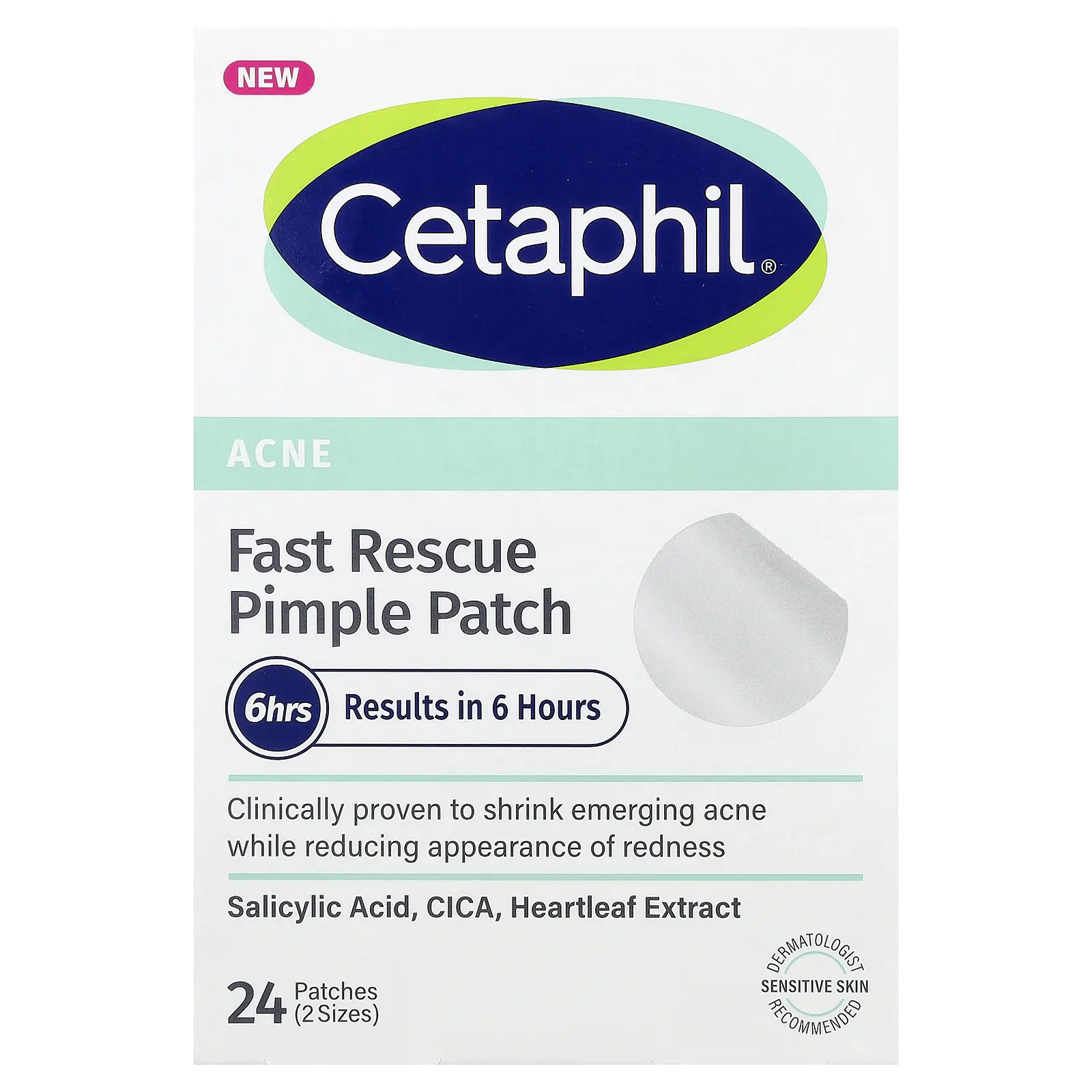 Cetaphil Fast Rescue Pimple Patch, Sensitive Skin, 24 Patches (2 Sizes)