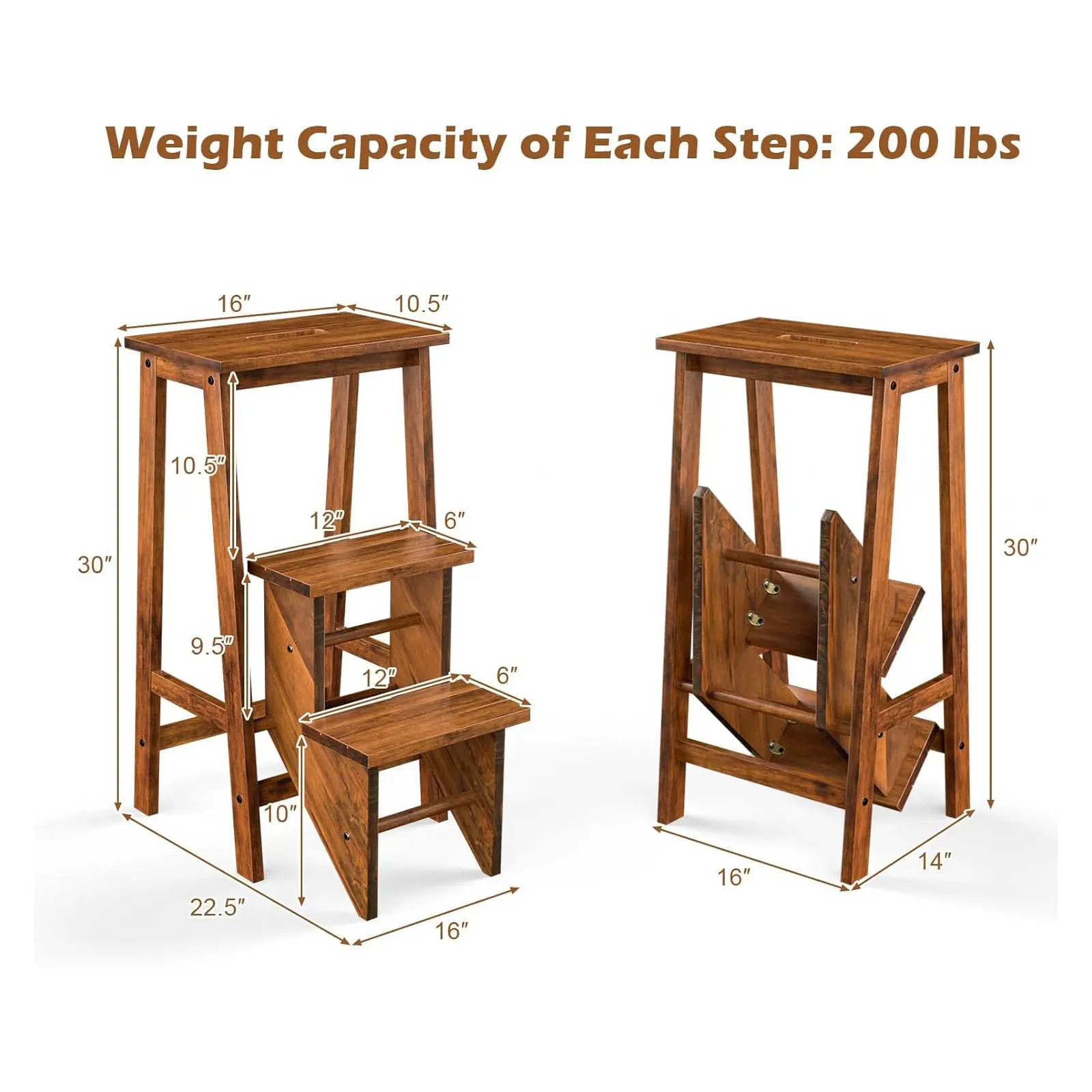 30" 3-in-1 Stair Stool-Coffee