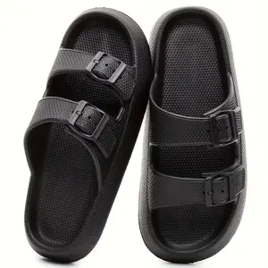 Women's & Men's Pillow Slide Sandals - Adjustable Double Buckle EVA Flat Footwear, Comfortable Shoe
