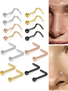 2PC Stainless Steel Nose Rings Nose Stud Ring Twister Screws L Shaped Ball Top Nose Piercing Jewelry 2MM
