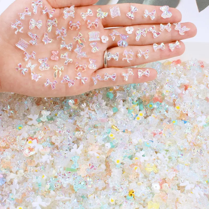 50Pcs Spring 3D Aurora Bow/Bear/Butterfly Mixed Nail Jewelry Nail Art Decoration For DIY Nail Charms Design Accessories