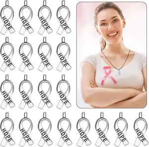 100 Pieces Breast Cancer Awareness Charms Hope Ribbon Pendant Silver Ribbon Pendants Jewelry Making Accessories for Necklace Bracelet DIY Crafts