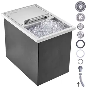 VEVOR Drop in Ice Chest,  18"L x 12"W x 14.5"H Stainless Steel Ice Cooler, Commercial Ice Bin with Sliding Cover, 40.9 qt Outdoor Kitchen Ice Bar, Drain-pipe and Drain Plug Included, for Cold Wine Beer Utensils Indoor