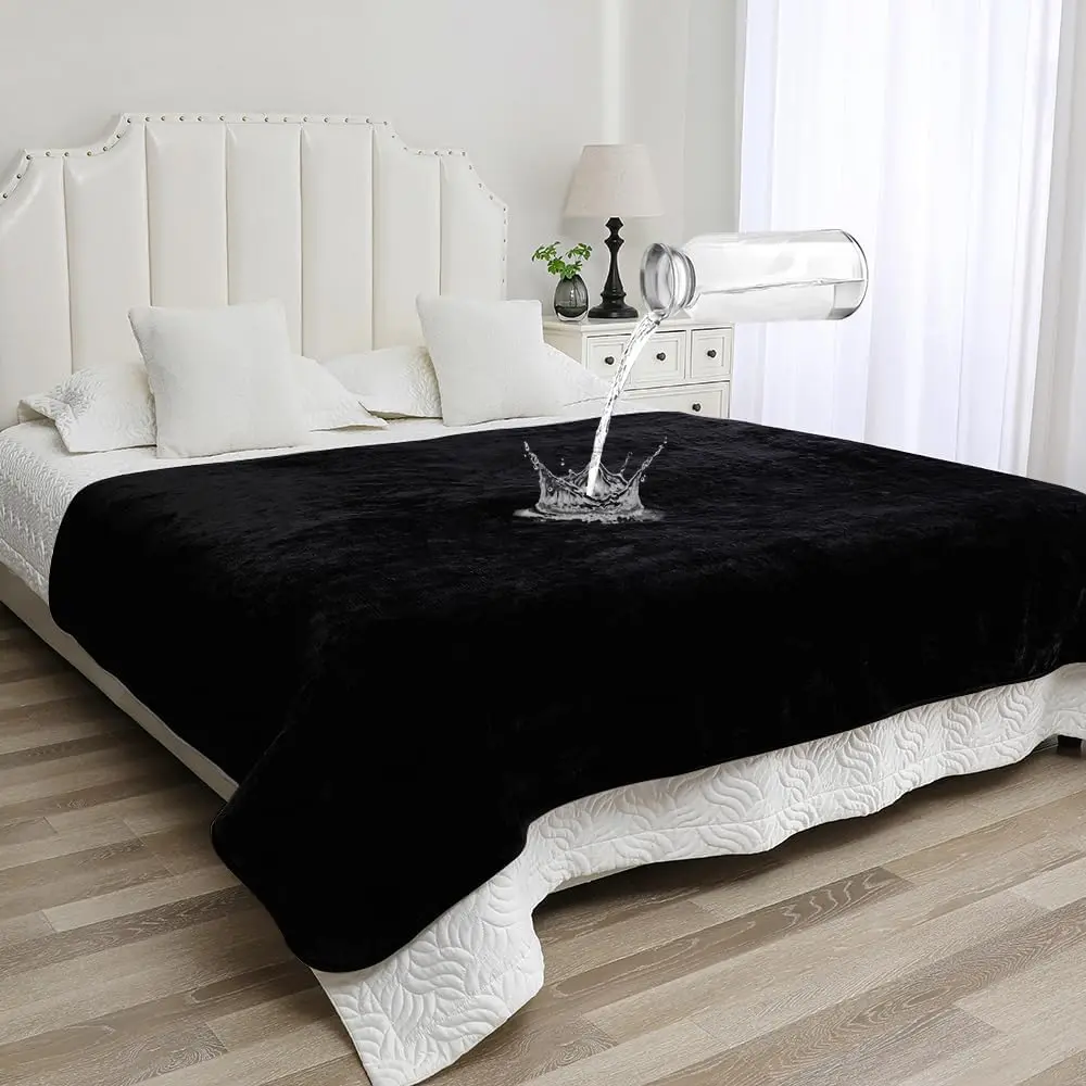 Couple's Cozy Style Multi Purpose Sofa Bed Blanket - Machine Washable, Splash-Proof Sherpa Throw, Leakproof TPU Layer, Stain-Resistant Bed Protector, Black, 80"x60"