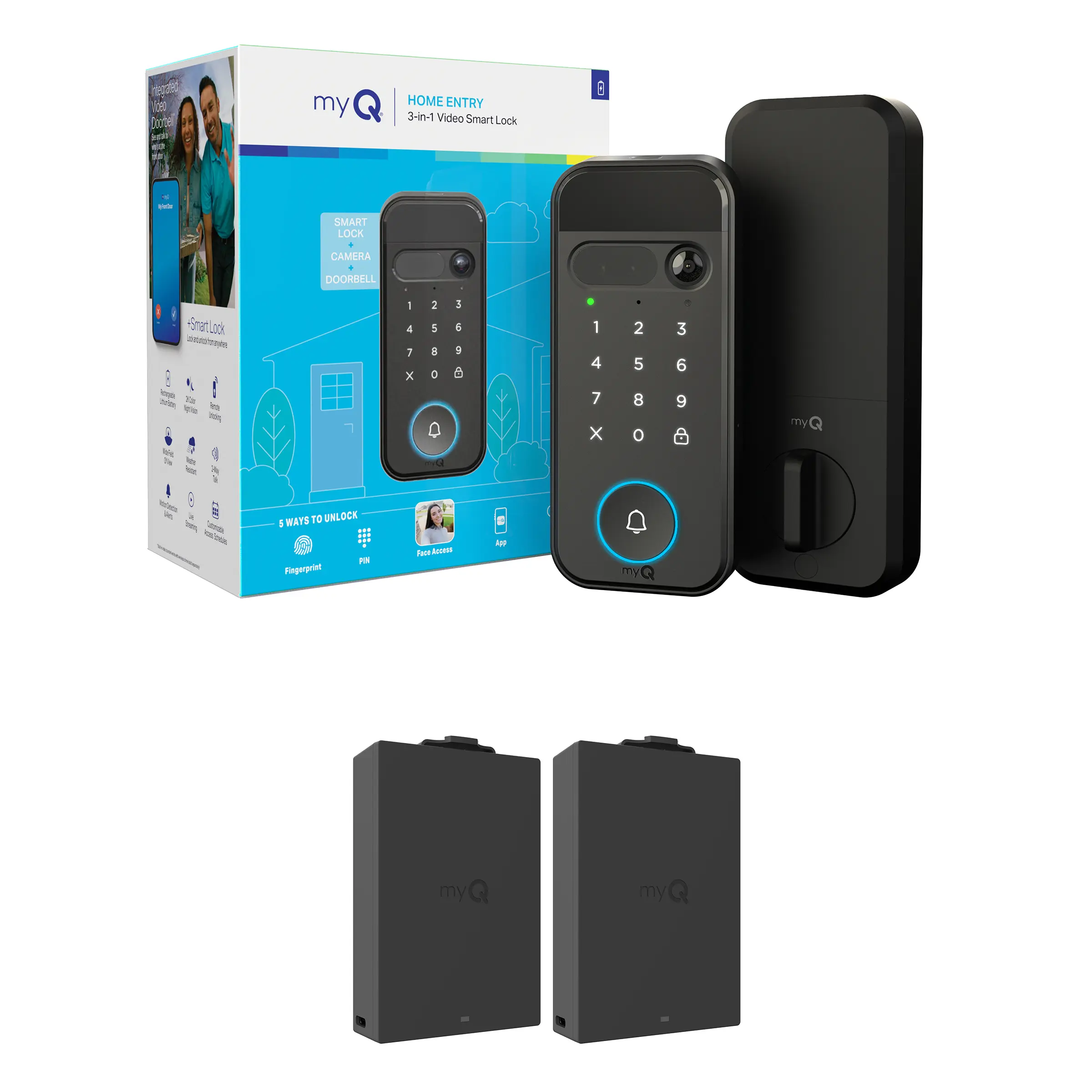 myQ Secure View 3-in-1 Smart Lock & Rechargeable Battery Bundle myQ Secure View 3-in-1 Smart Lock & Rechargeable Battery Bundle