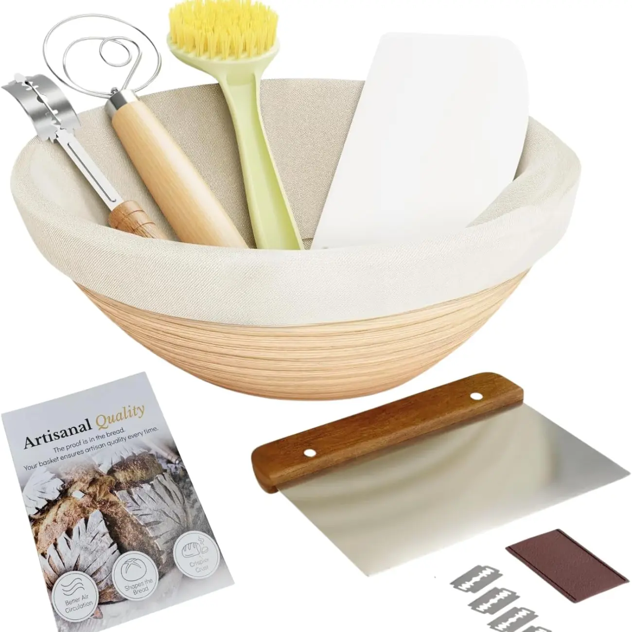 Artisanal Quality Bread Baking Set with Canvas Lining, Wooden Handle Scraper, and Essential Tools for Perfect Loaves