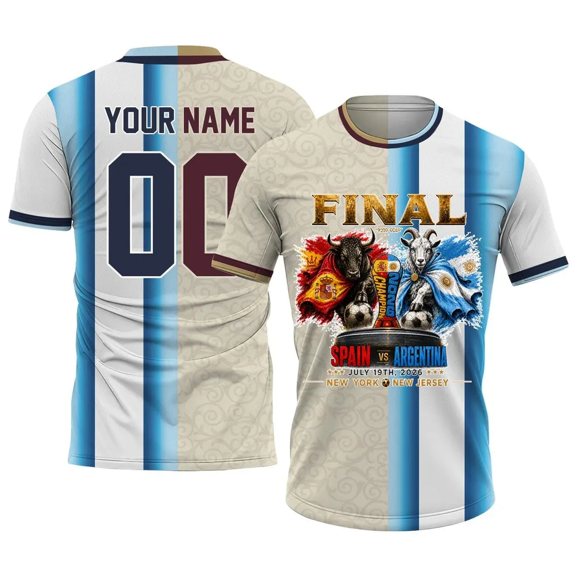 Custom Half and Half Soccer Jersey Spain and Argentina 2026 Men Youth Kid, Personalized Champion Two Country Football Jersey Shorts for Fans