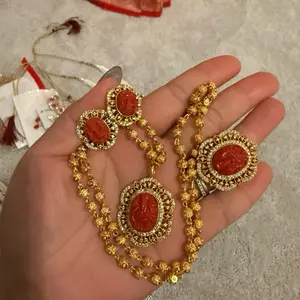 Red Ganesh muga jewelry set