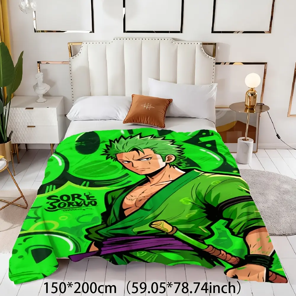 1pc Roronoa Zoro anime-inspired print ultra-soft flannel blanket