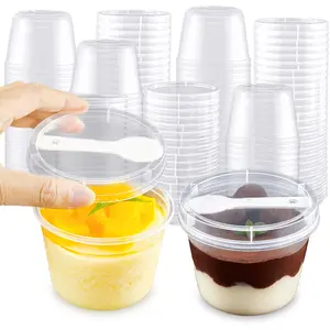 Disposable 8oz Clear Plastic Cups with Lids & Spoons, 25-50 Pack Leak-Proof Mini Round Dessert Cups for Weddings, Pudding, Ideal for Special Occasions