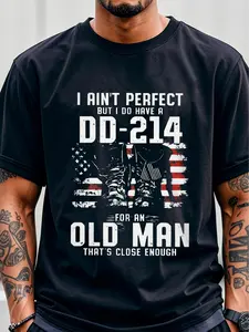 Men's Cotton Casual T-Shirt-Patriotic DD-214 Pattern American Flag Patriotic Theme-100 Cotton Extra Large Size Breathable Comfortable All Seasons Trendy Machine Washable Perfect Gift for Everyday Casual Wear Sweatshirt Outdoor Top Round Neck Cotton T-Shir
