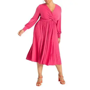 ELOQUII Women's Plus Size Knot Front Pleated Skirt Dress