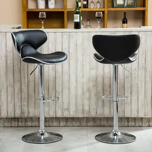 Bar Stools Set of 2, Upholstery Adjustable Swivel Barstools with Chrome Base, Modern PU Leather Counter Height Bar Chair with Back and Footrest for Kitchen Island Dining Room Café Pub (Dark Brown)