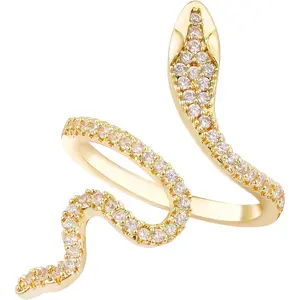 18K Snake Jewelry Rhinestone Snake Ring for Women Adjustable Ring