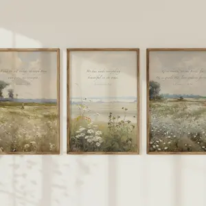 Wildflower Bible Verse Poster Set, Vintage Landscape Scripture Printable, Christian Floral Wall Art, Ecclesiastes 3:11, Christian Home Decor, Room Decor, Unframed