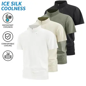 Menswear Men’s 4-Pack Ice Silk Quarter-Zip Short-Sleeve T-Shirts - Quick-Dry, Breathable Tech Fabric for Sports, Hot Weather