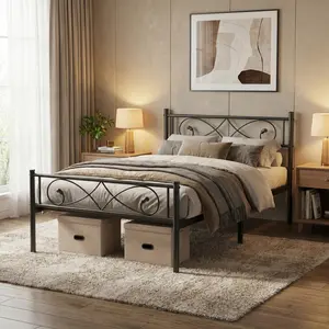 Garvee Twin Size Metal Platform Bed Frame with Fist Design Headboard & Footboard, Under Bed Storage, No Box Spring Needed, Easy Assembly, Noise Free, Black