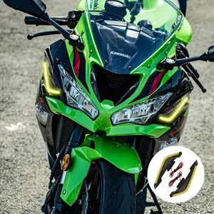 2Pcs Motorcycle LED Ambient Front Side Spoiler Winglets Aerodynamic Wing Set Fixed Wind Wings LED Motorcycle Lights