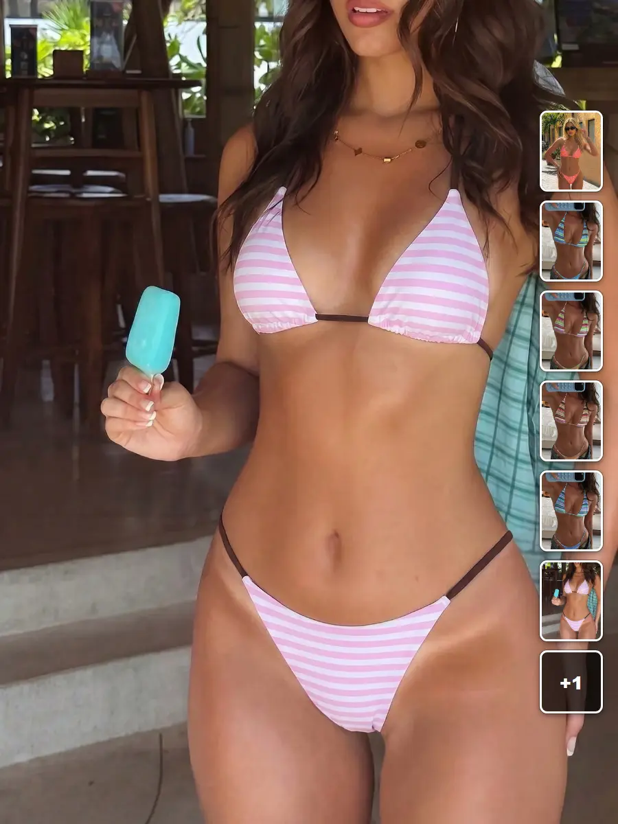 Colorful Bikini Set Striped Backless Tie Up Beach Vacation Summer Outfit
