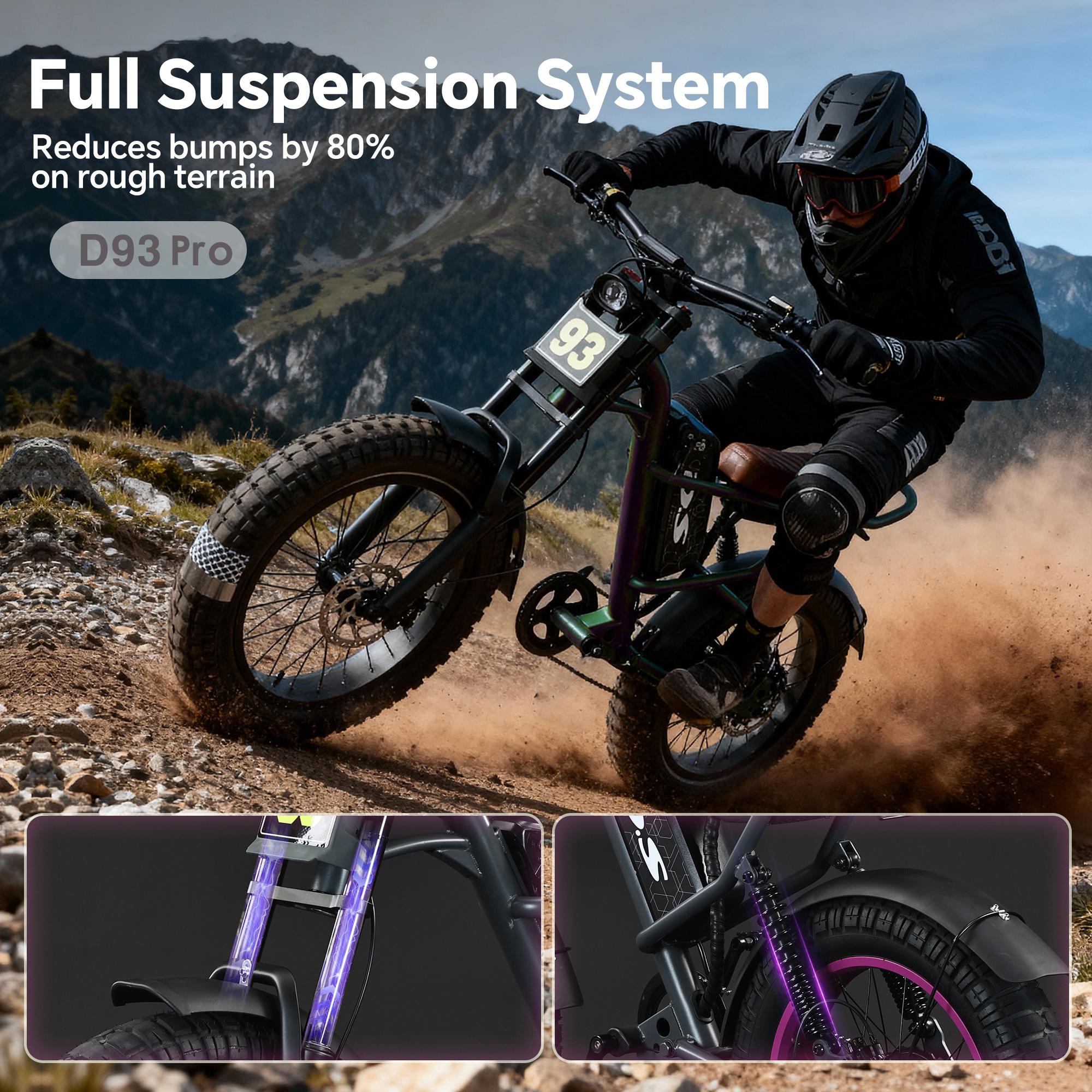 New electric bicycle for spring 2026 adopts a high carbon steel frame, hydraulic shock absorption, full suspension system, maximum speed of 40 MPH, 48 volt 1500W motor, riding assistance range of 40-70 miles, 20 * 4.5-inch all terrain tires, snow tires New electric bicycle for spring 2026 adopts a high carbon steel frame, hydraulic shock absorption, full suspension system, maximum speed of 40 MPH, 48 volt 1500W motor, riding assistance range of 40-70 miles, 20 * 4.5-inch all terrain tires, snow tires