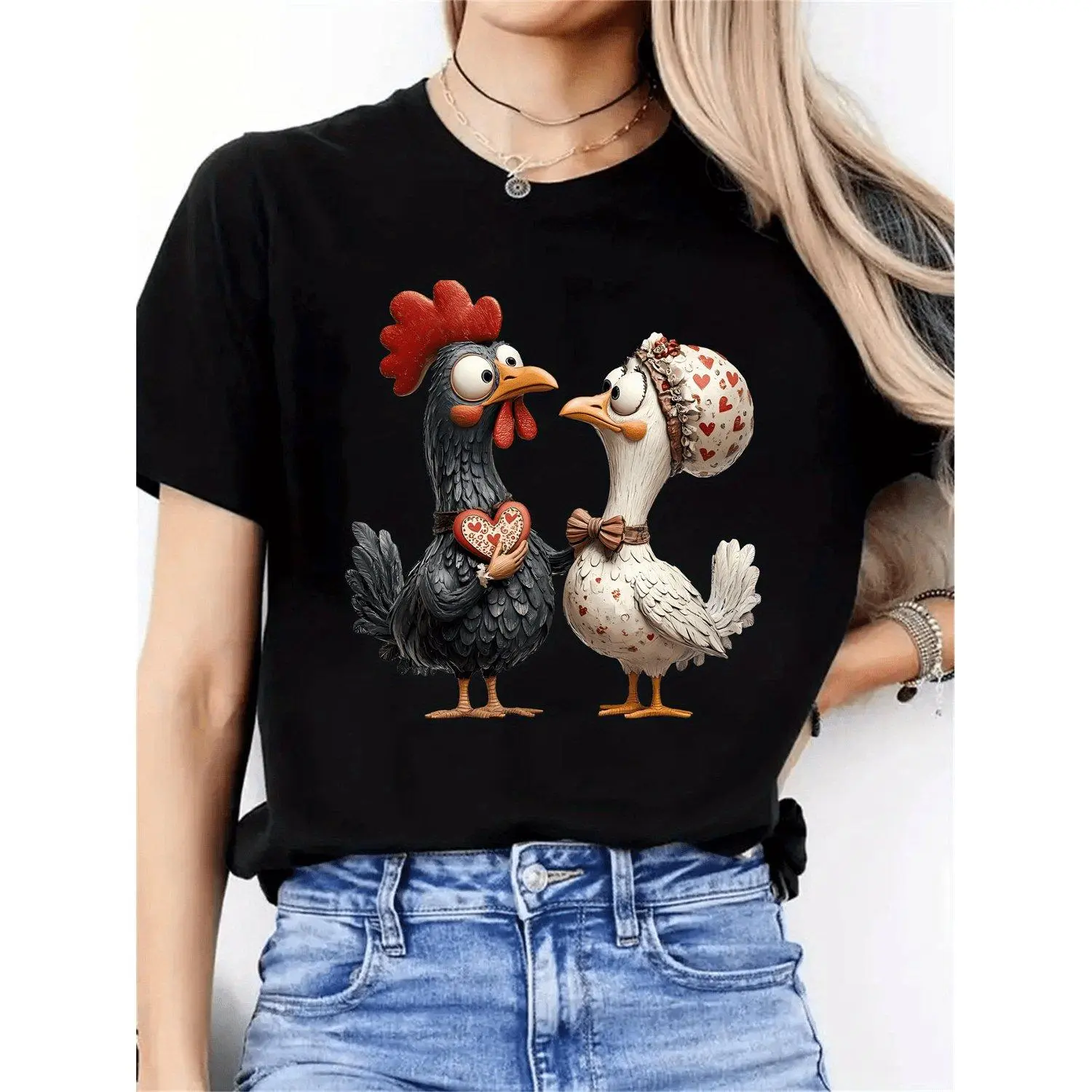 Cute Chick & Chicks Hatching Print Summer Chicks Outfit Breathable Round Neck Top Machine Washable All Season Casual Wear Adorable Chicken Costume Gift T Shirt Apparel