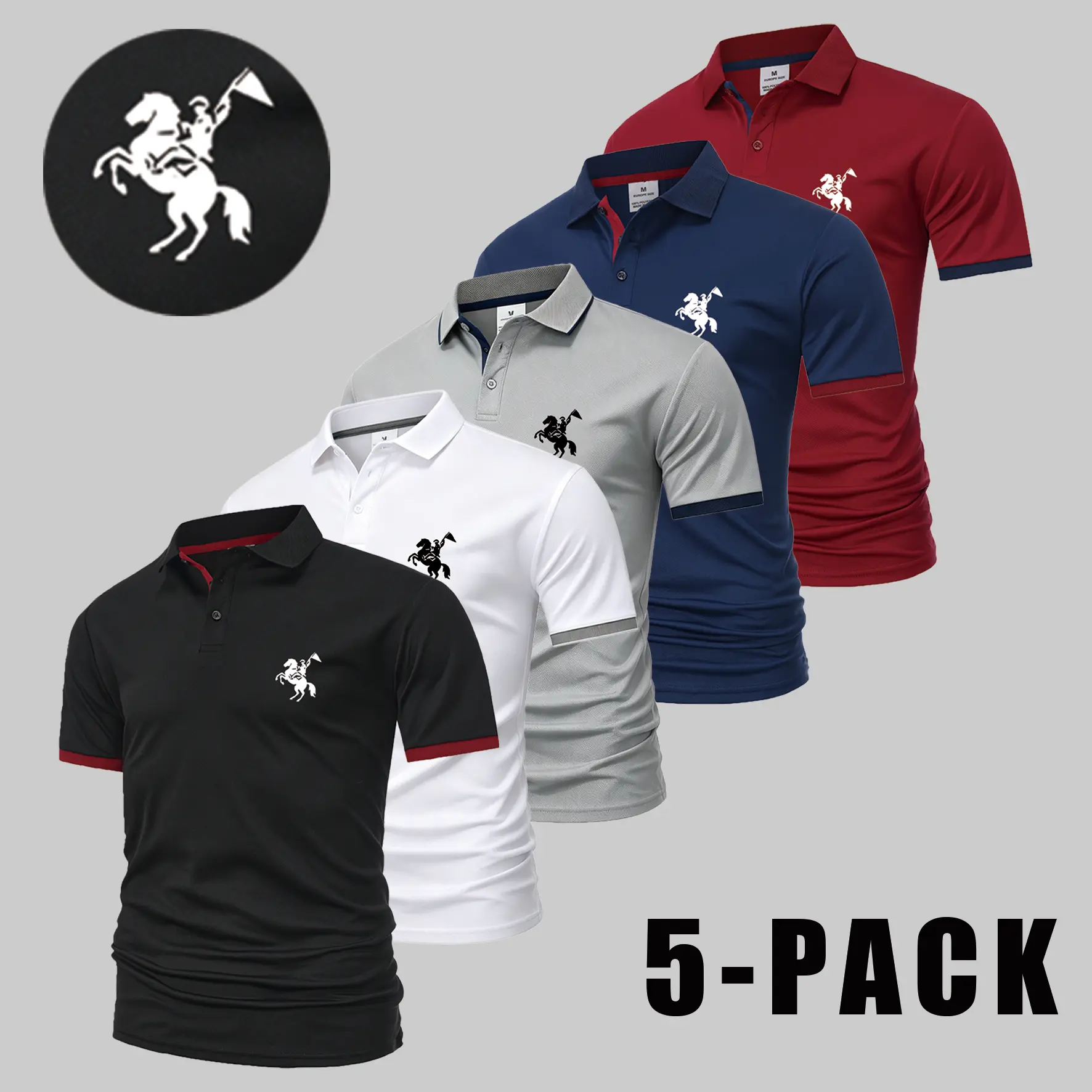 3 Pack Men Classic Horse Rider Embroidered Collared Polo Shirt, Breathable Short Sleeve Casual Summer Top #MensPolo #MensFashion #CasualMensWear #DadGift #FathersDayGift #SummerMensClothing